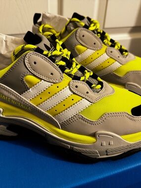 Balenciaga X Adidas Triple S Neon Yellow and Gray Sneakers with White Stripes